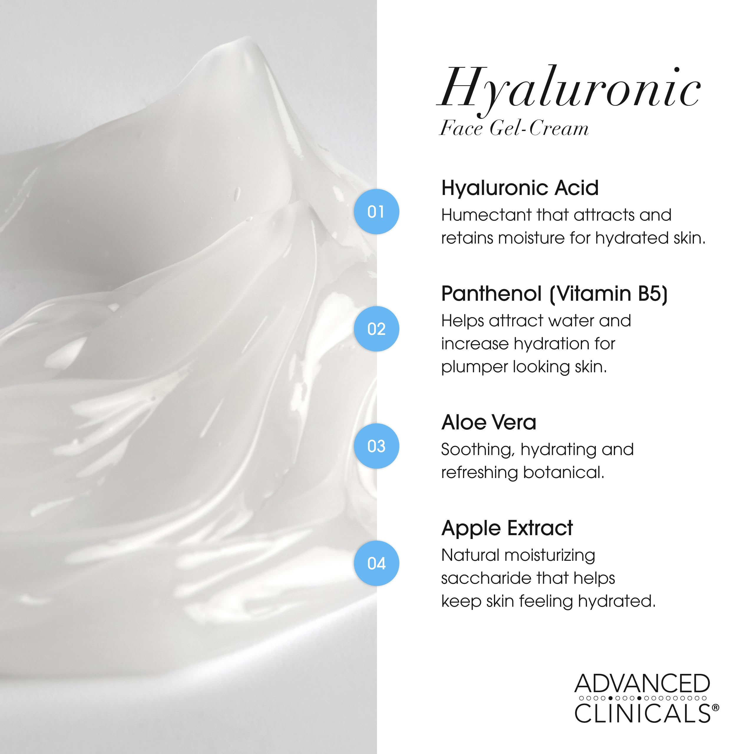 Advanced Clinicals Hyaluronic Acid Face Gel Cream + Body Cream 2pc Hydration Set