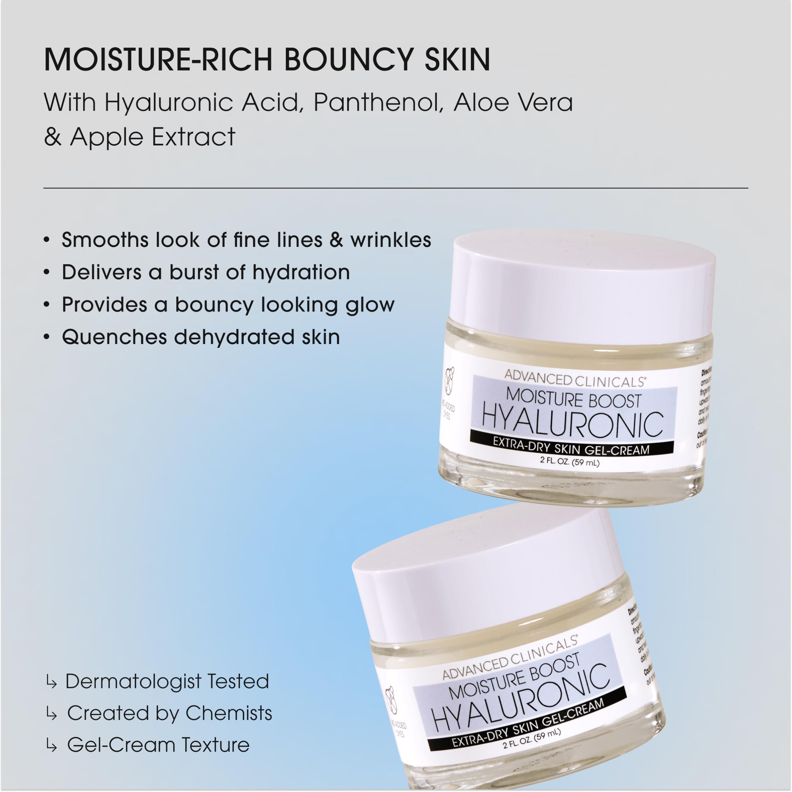 Advanced Clinicals Hyaluronic Acid Face Gel Cream + Body Cream 2pc Hydration Set