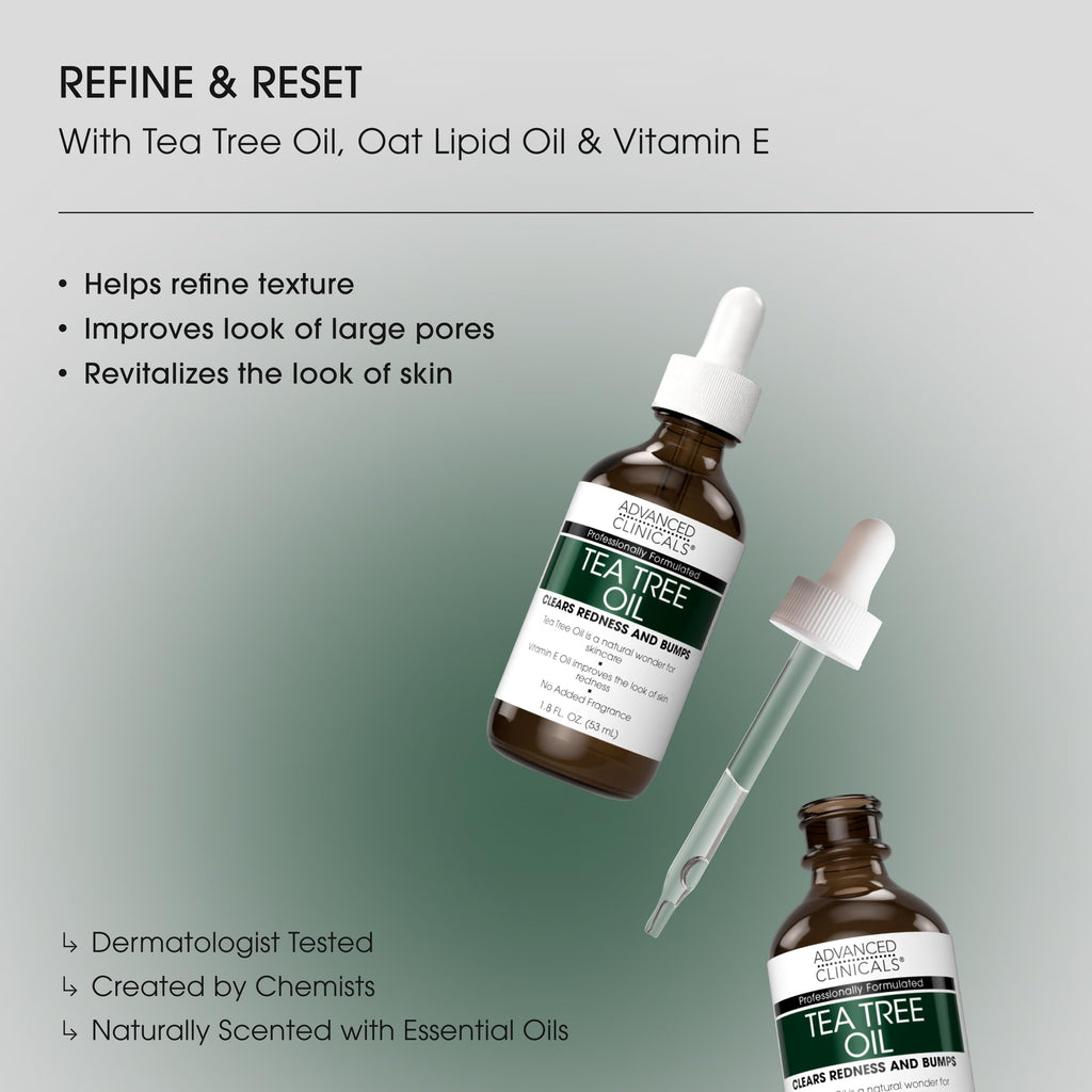 Advanced Clinicals Tea Tree Face Serum with Vitamin E – 2-Pack for Pores & Even Tone