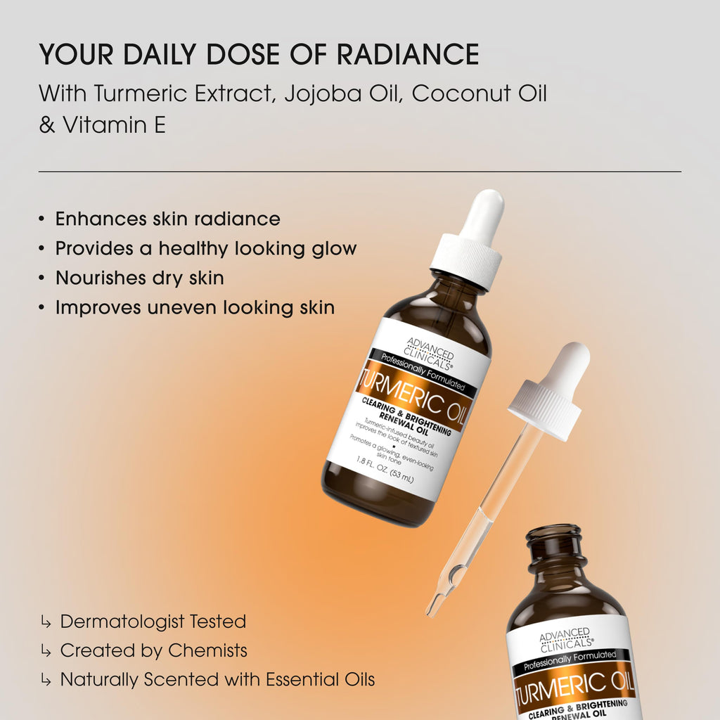 Advanced Clinicals Turmeric Oil Serum for Face – Lightweight Hydration with Jojoba & Coconut Oil | Even Skin Tone | Antioxidant Dry Skin Moisturizer, 2-Pack