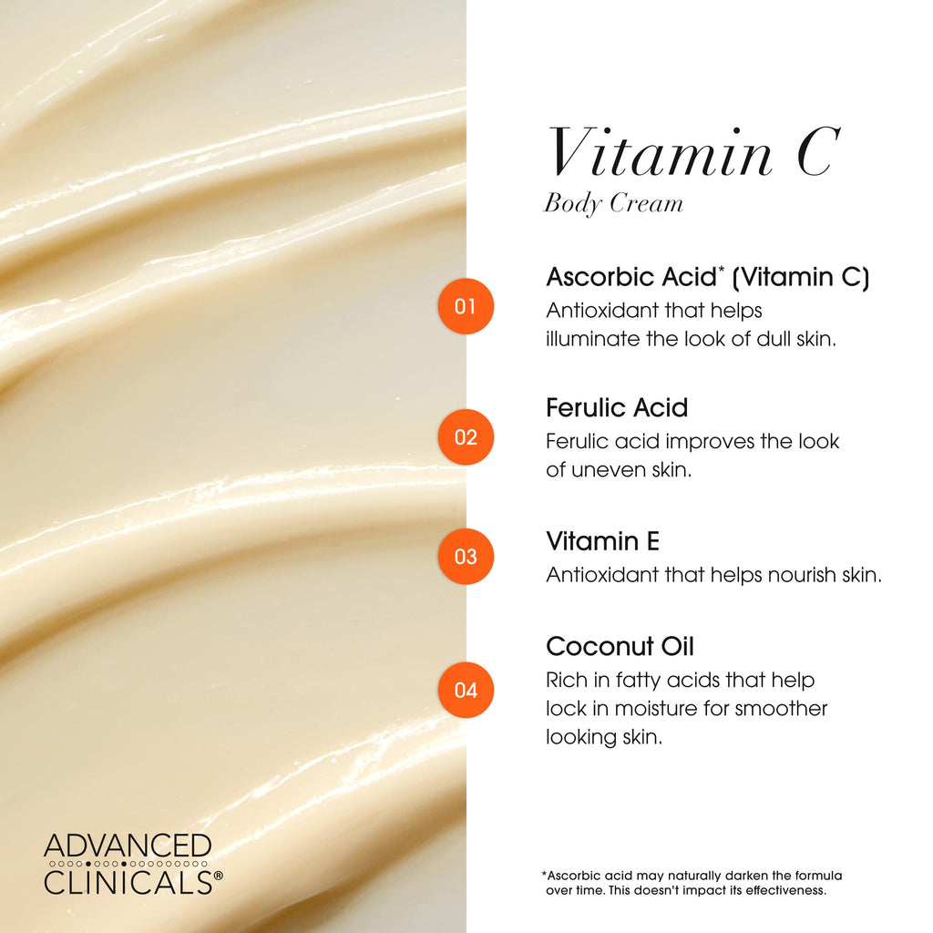 Advanced Clinicals Brightening Vitamin C Cream & Body Oil 2pc Set | Hydration, Radiance, & Even Tone