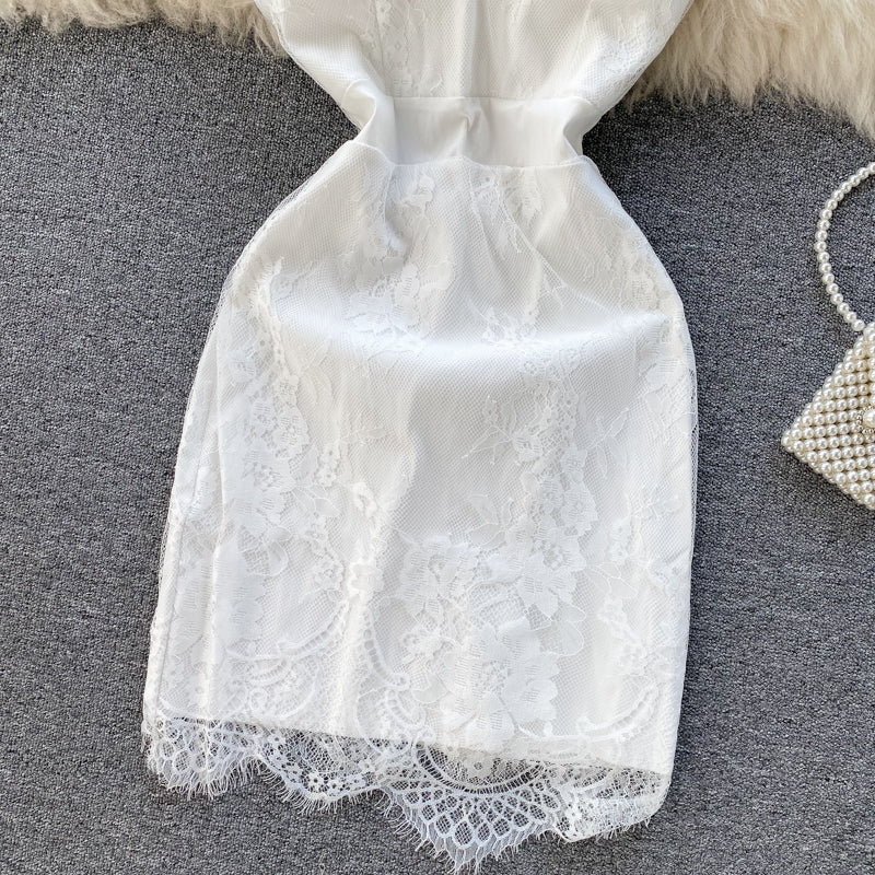 V-neck Padded Backless Tube Top Lace Dress