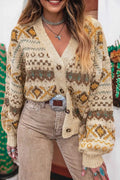 Khaki Western Pattern Knit Cardigan Women UK