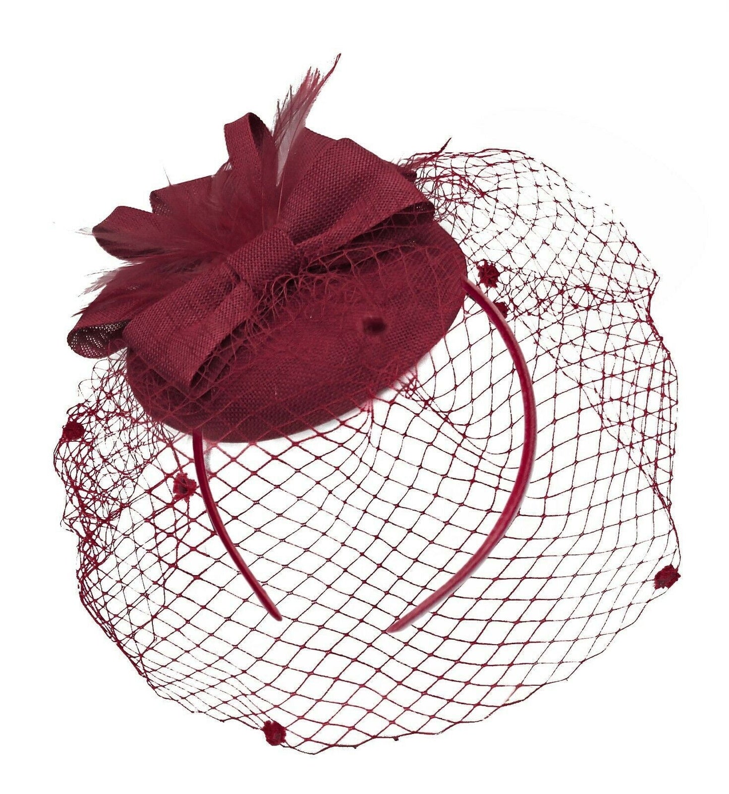 Round Pillbox Birdcage Veil Bow Sinamay Headband Fascinator Weddings Ascot Races