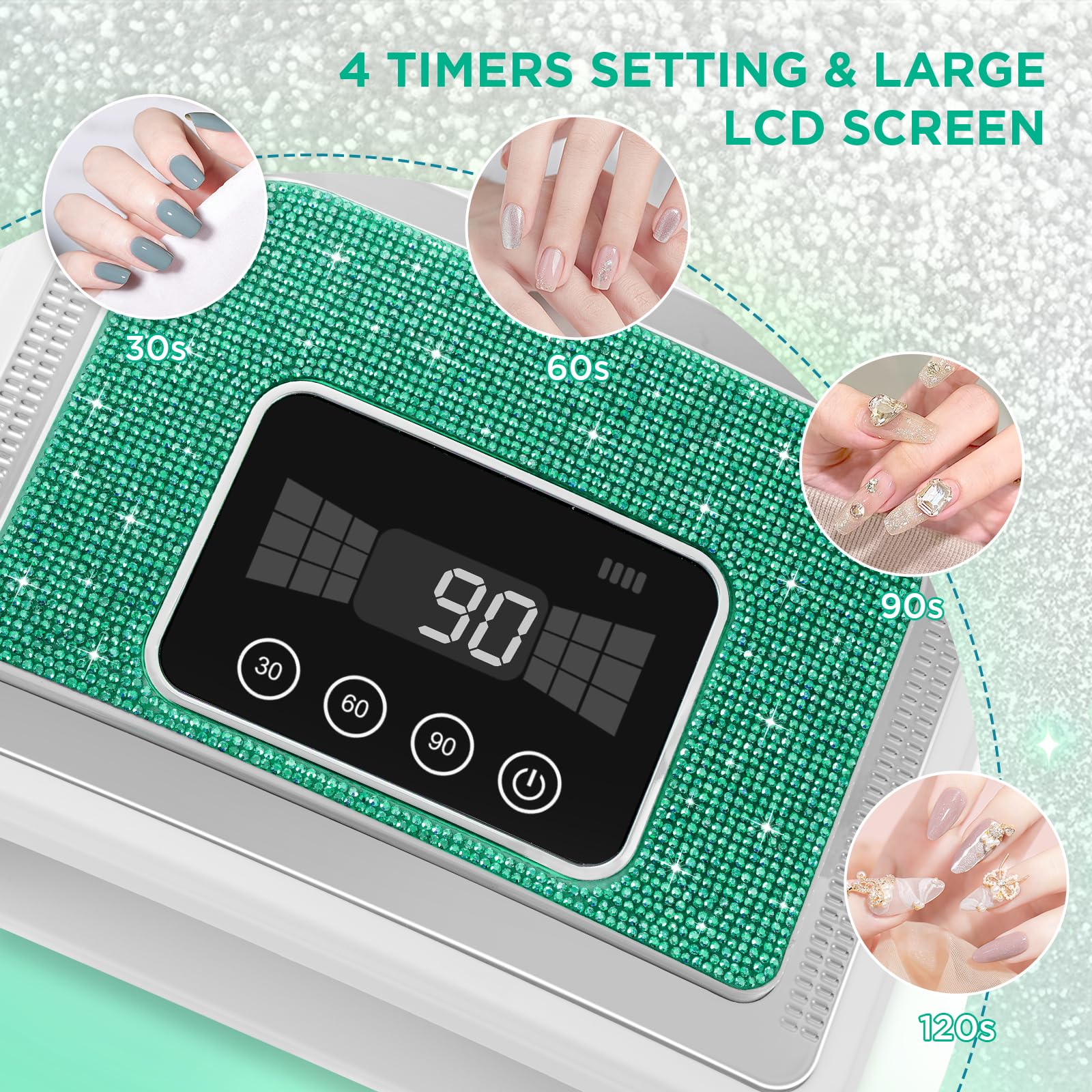 Aedavey Cordless Nail Lamp – Rechargeable Gel Nail Light with 4 Timer Modes | Sparkly Green Diamond