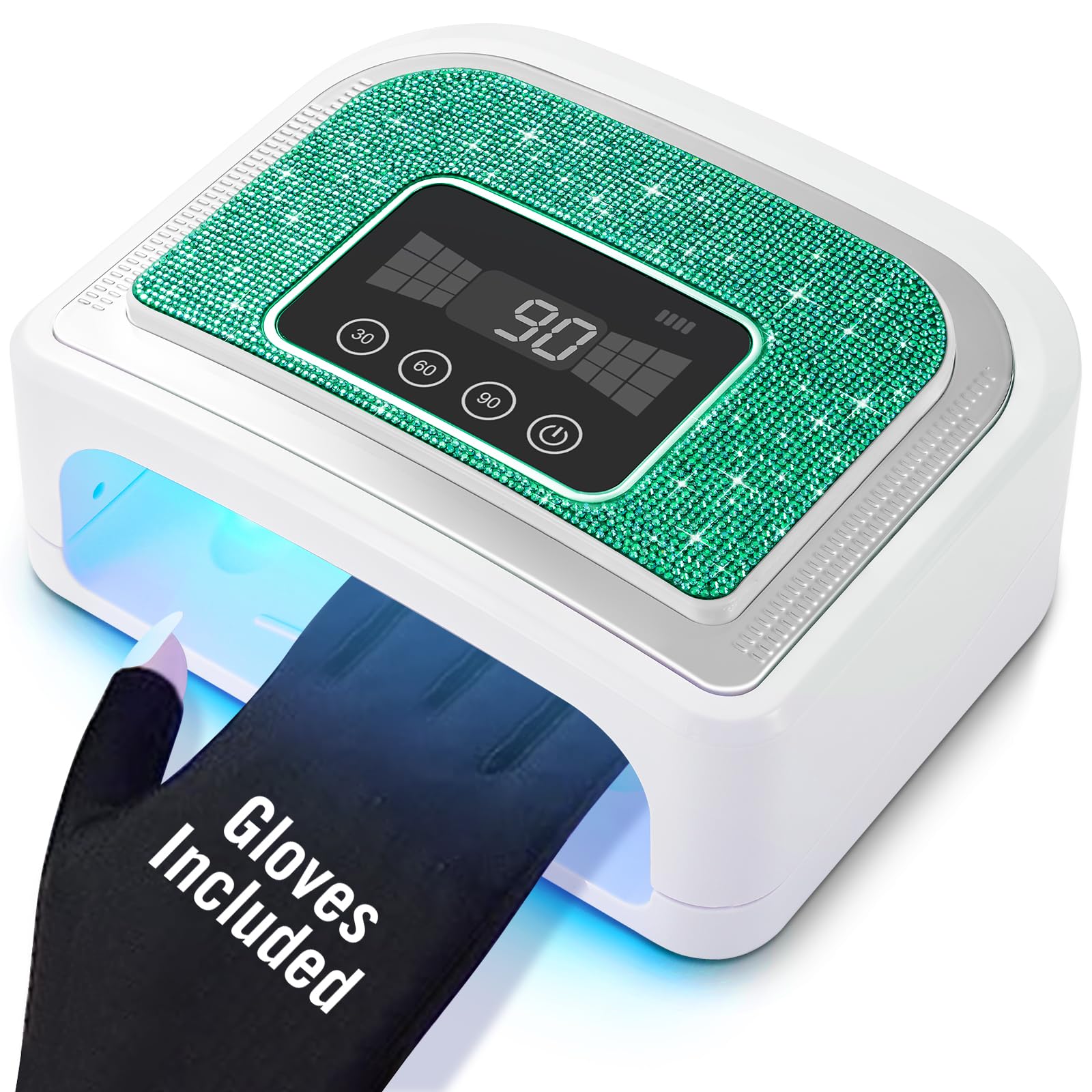 Aedavey Cordless Nail Lamp – Rechargeable Gel Nail Light with 4 Timer Modes | Sparkly Green Diamond