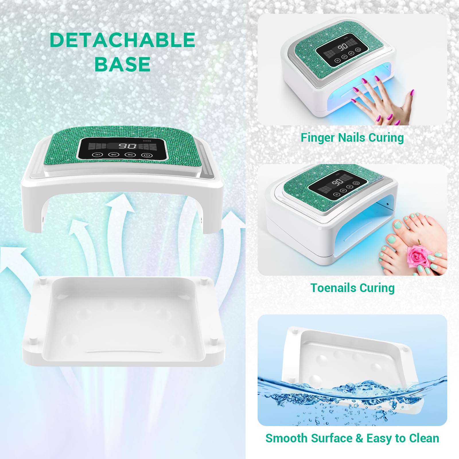 Aedavey Cordless Nail Lamp – Rechargeable Gel Nail Light with 4 Timer Modes | Sparkly Green Diamond