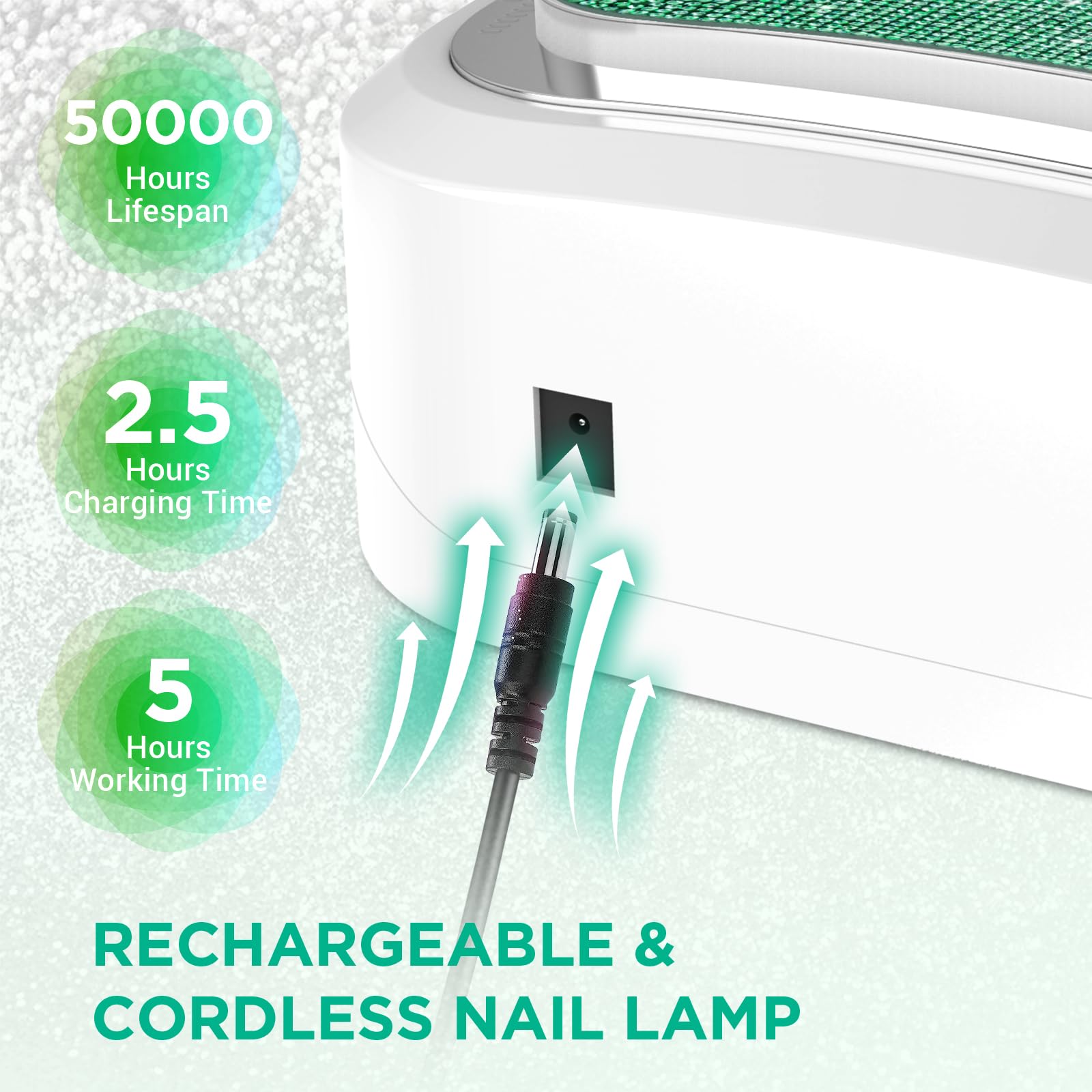 Aedavey Cordless Nail Lamp – Rechargeable Gel Nail Light with 4 Timer Modes | Sparkly Green Diamond