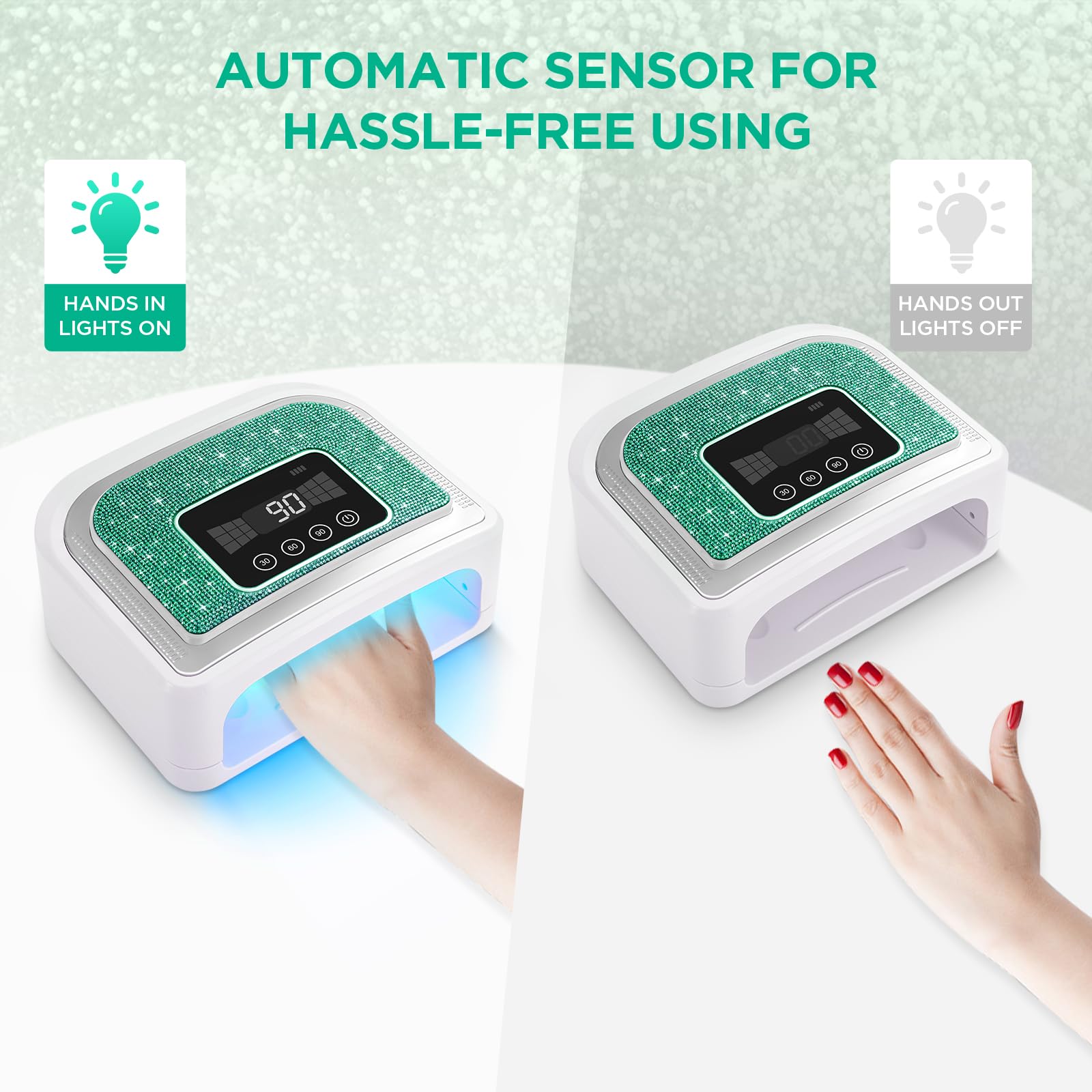 Aedavey Cordless Nail Lamp – Rechargeable Gel Nail Light with 4 Timer Modes | Sparkly Green Diamond