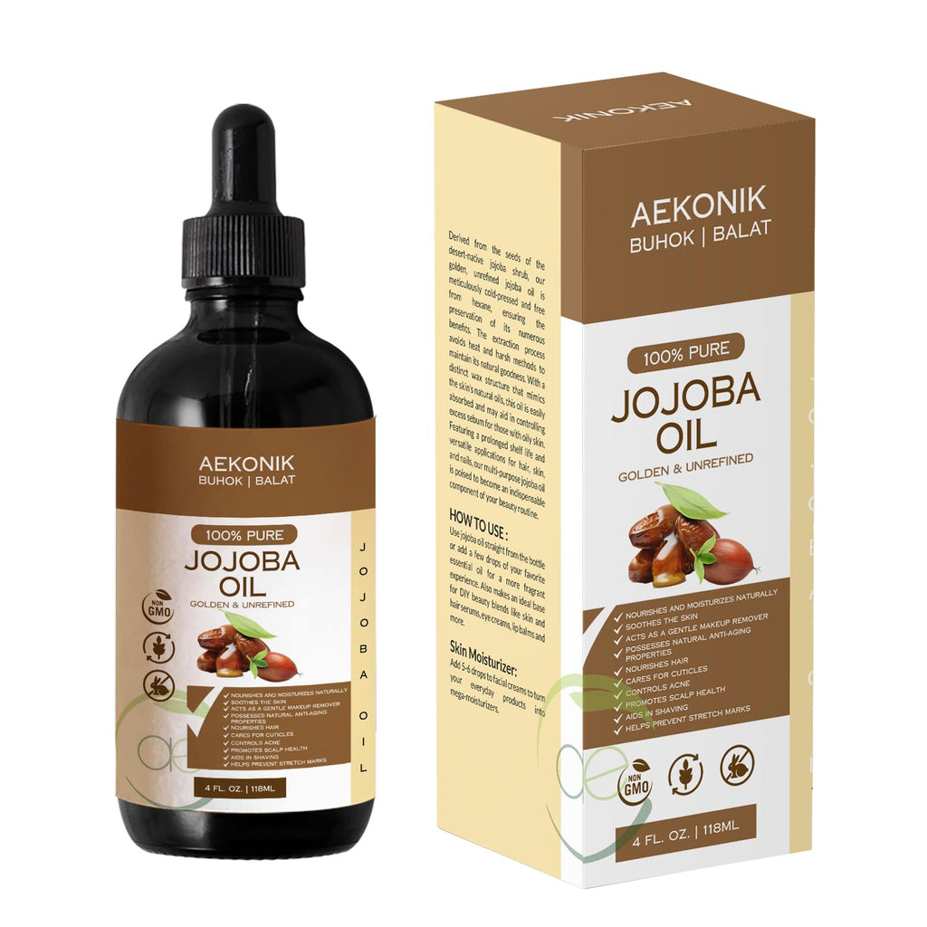 AEKONIK Organic Cold-Pressed Jojoba Oil — Hydrating Skincare for Skin, Hair & Body | Non-GMO, Vegan & Cruelty-Free | 118 ml
