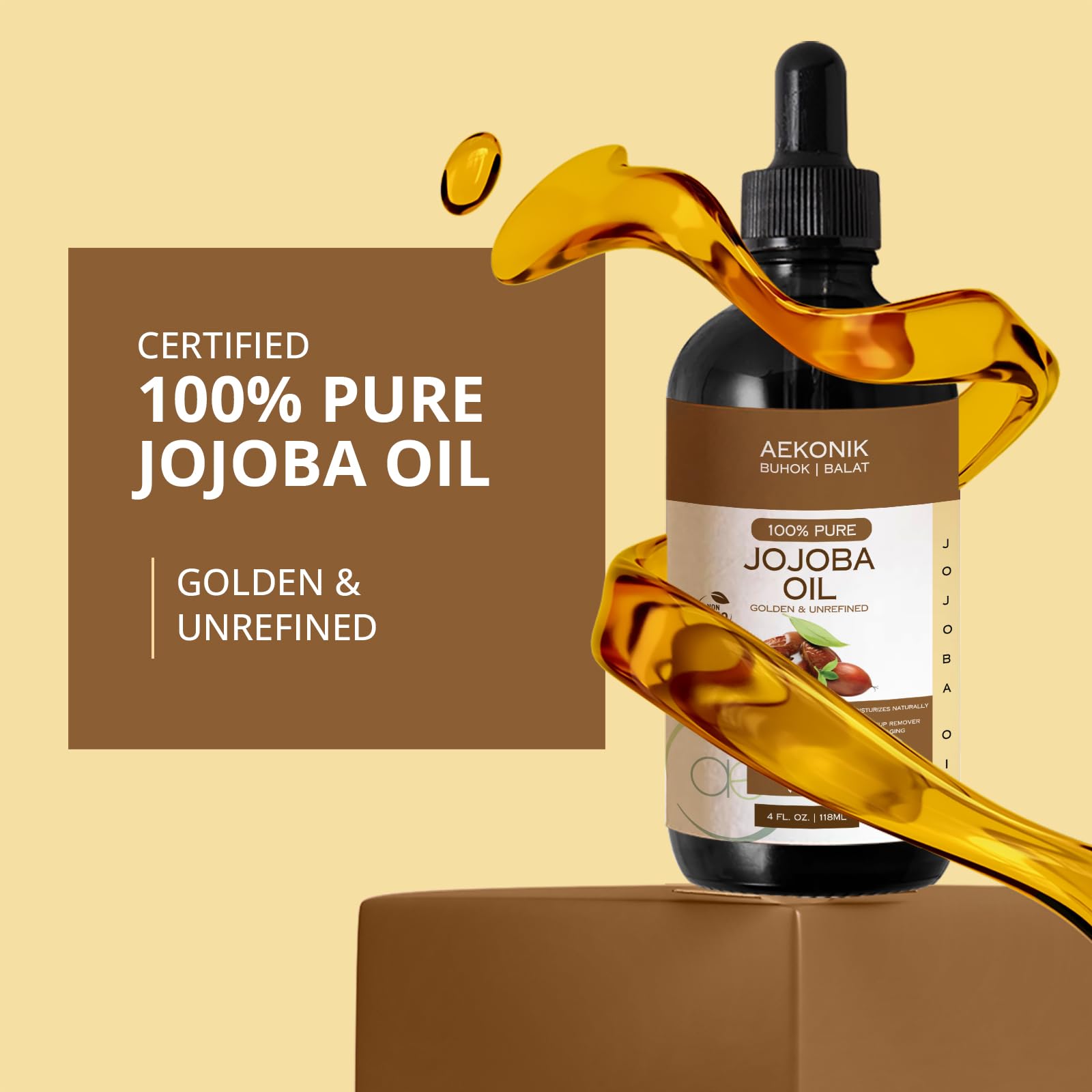 AEKONIK Organic Cold-Pressed Jojoba Oil — Hydrating Skincare for Skin, Hair & Body | Non-GMO, Vegan & Cruelty-Free | 118 ml