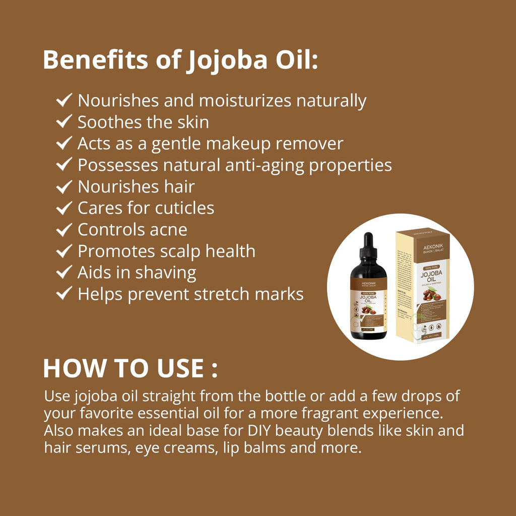 AEKONIK Organic Cold-Pressed Jojoba Oil — Hydrating Skincare for Skin, Hair & Body | Non-GMO, Vegan & Cruelty-Free | 118 ml
