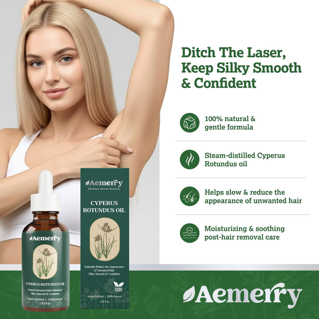 Aemerry Cyperus Rotundus Oil | Natural Hair Inhibitor Serum for Face & Body