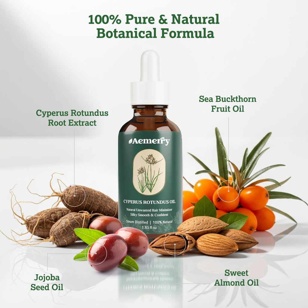 Aemerry Cyperus Rotundus Oil | Natural Hair Inhibitor Serum for Face & Body