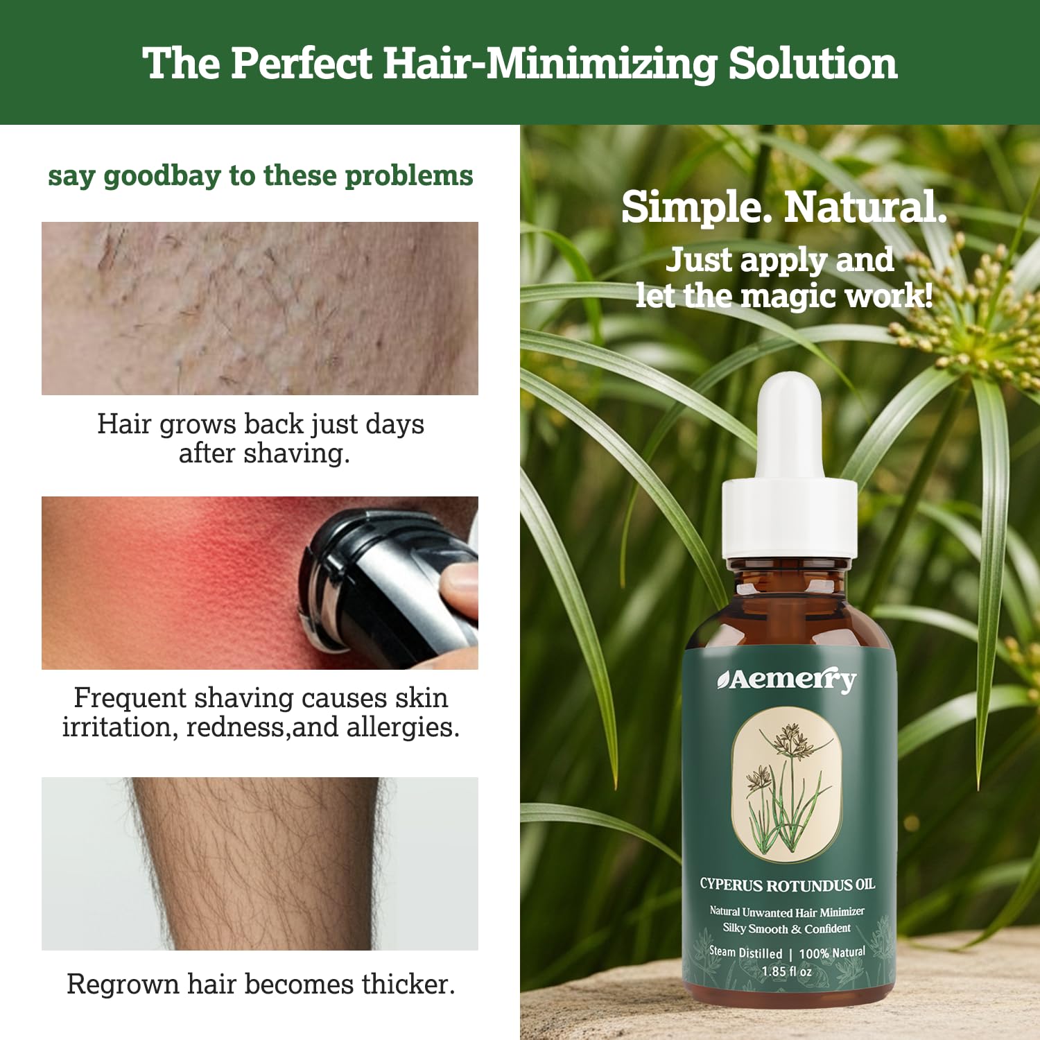 Aemerry Cyperus Rotundus Oil | Natural Hair Inhibitor Serum for Face & Body