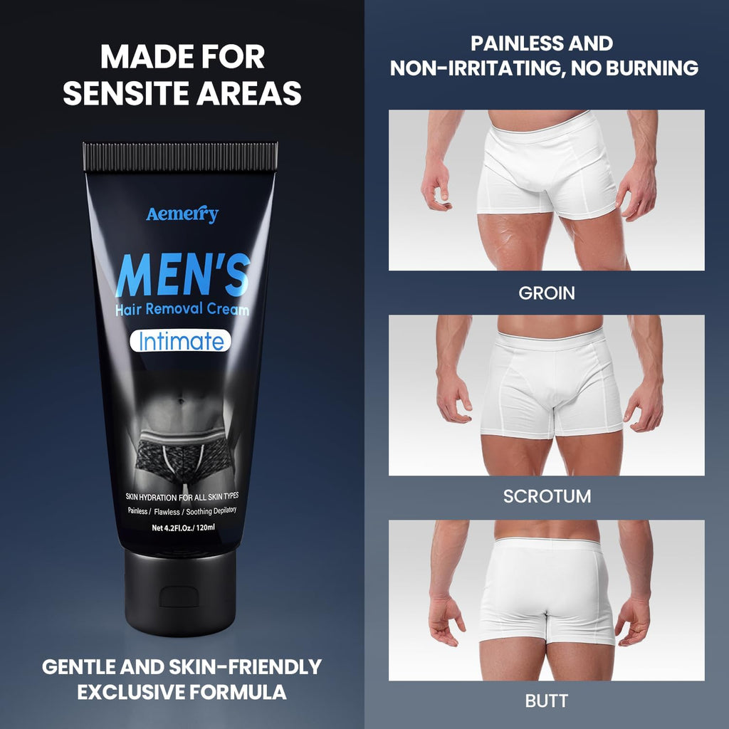 Aemerry Intimate Hair Removal Cream for Men – Painless Depilatory for Arms, Legs, Chest & Bikini
