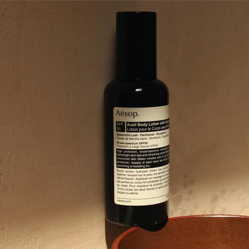 Aesop Avail SPF50 Body Lotion | Lightweight Sunscreen Moisturizer with Spearmint & Vitamin E | 5.13 oz