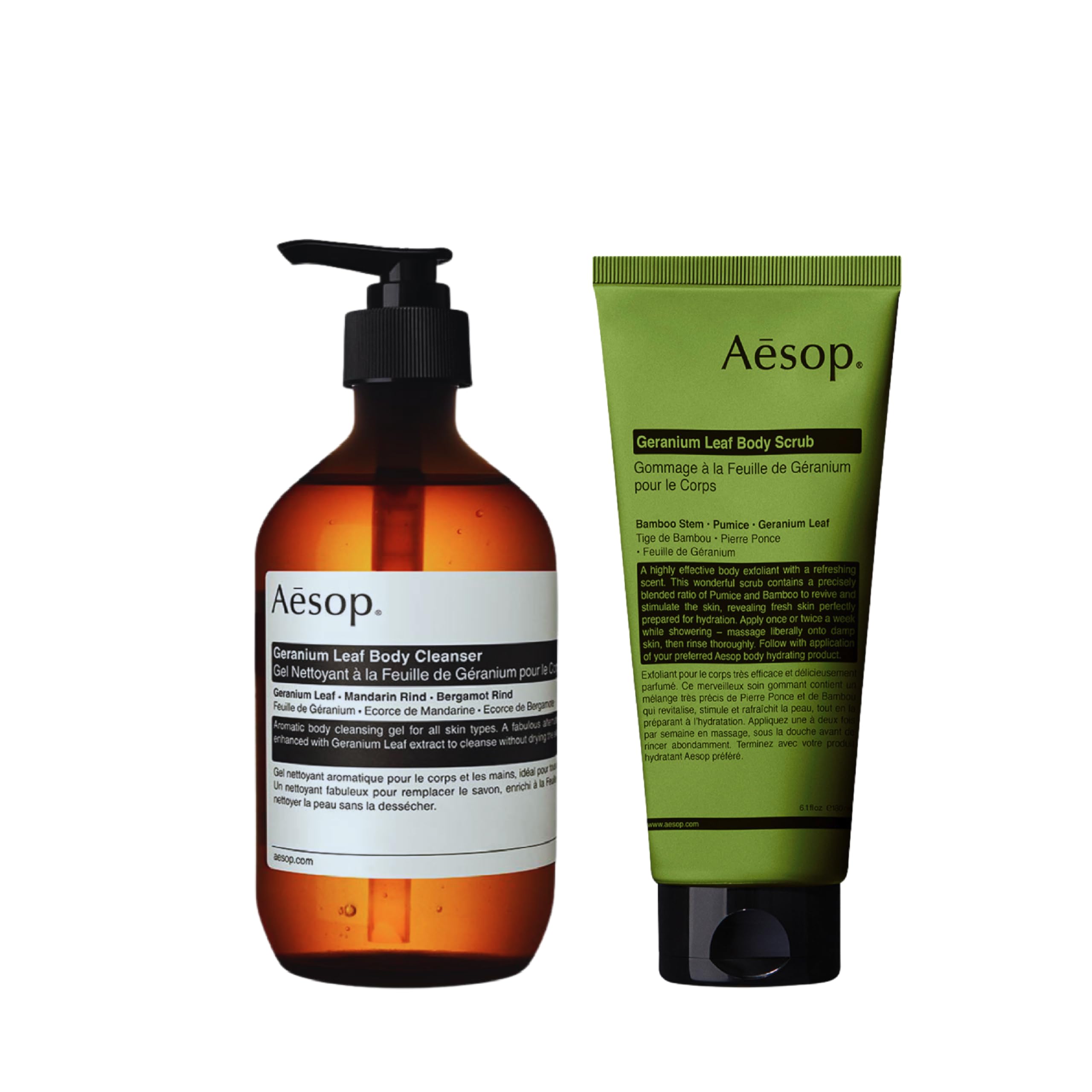 Aesop Geranium Leaf Body Cleanser + Scrub | 16.9 oz + 6.2 oz Duo