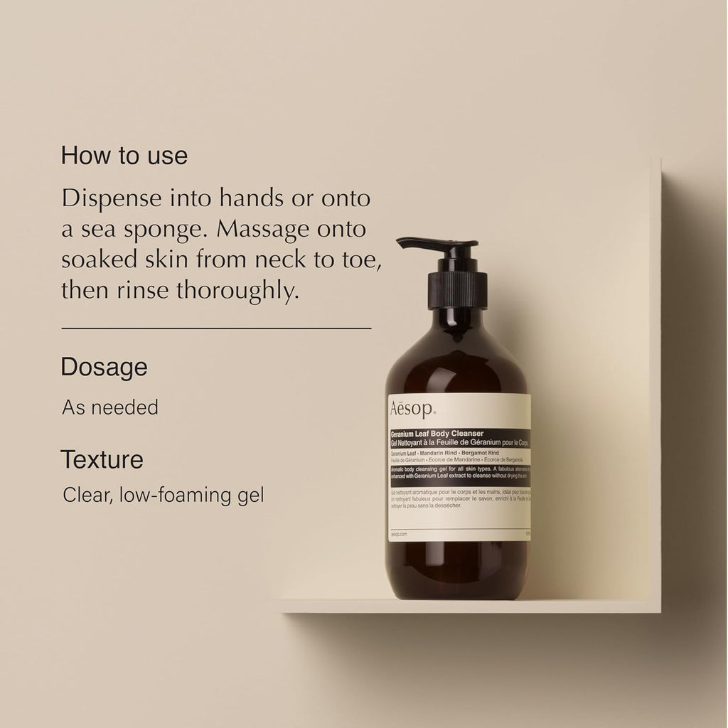 Aesop Geranium Leaf Body Cleanser Refill | Invigorating Gel | Green & Citrus | 16.9 fl oz x3