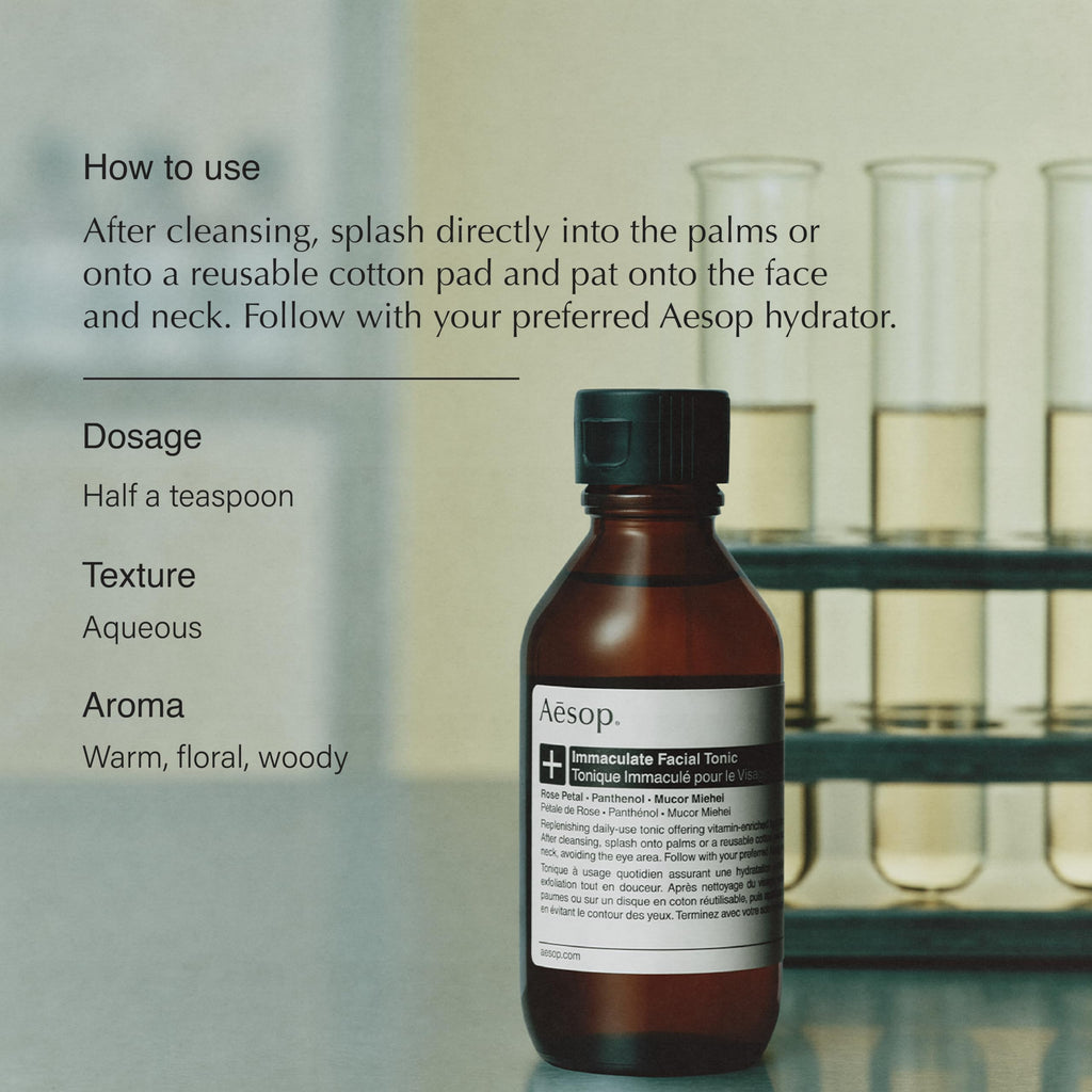 Aesop Immaculate Facial Tonic – Vitamin-Rich, Hydrating Gentle Exfoliant | Refined Skin Texture | 3.3 fl oz