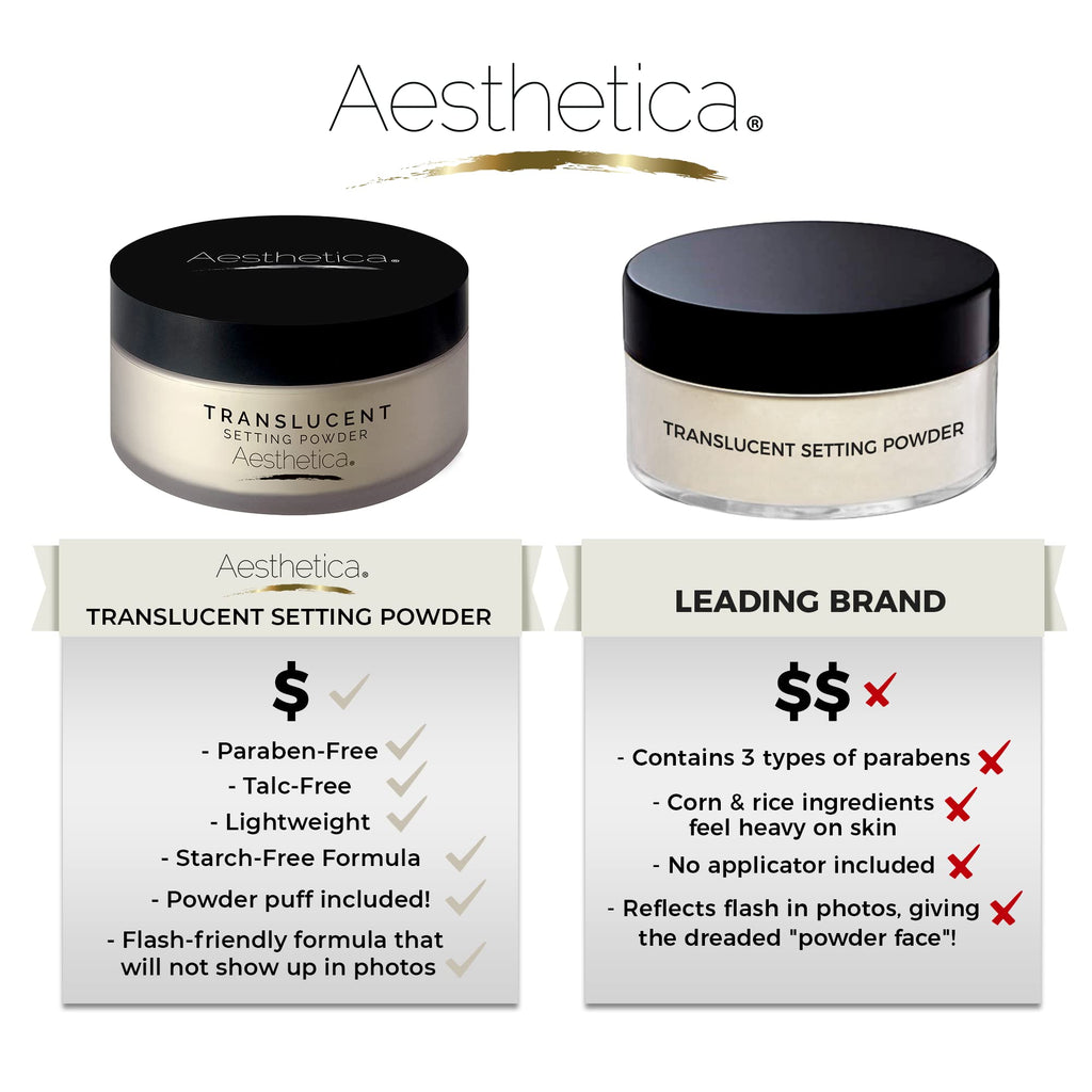 Aesthetica Translucent Setting Powder – Matte Finish Loose Powder with Velour Puff (Vegan, Cruelty-Free)
