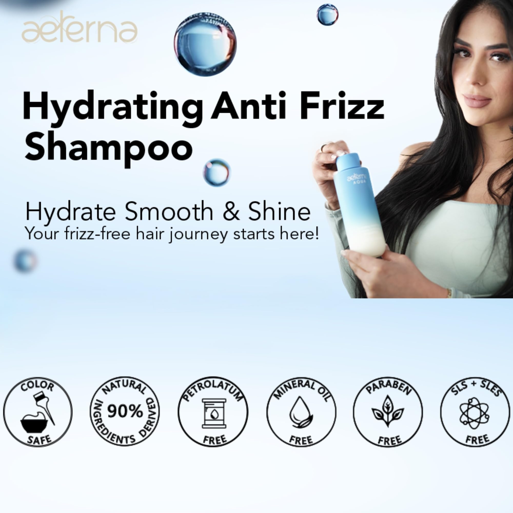 Aeterna AQUA Hydrating Anti-Frizz Shampoo – Color-Safe, Sulfate-Free (250ml)