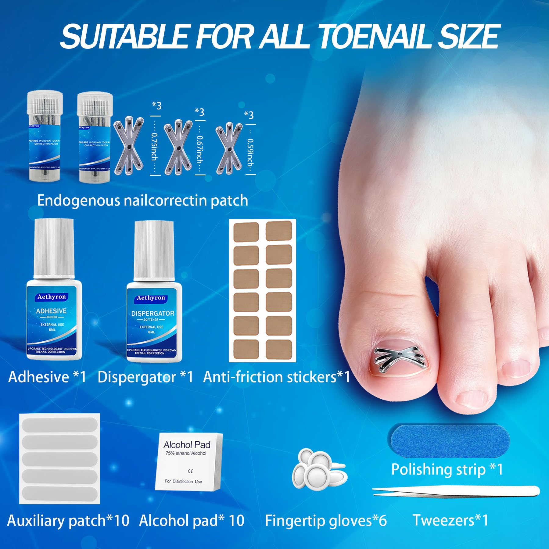 Aethyron Ingrown Toenail Corrector | Upgraded 6-Angle Titanium Alloy Kit (9 Pcs)