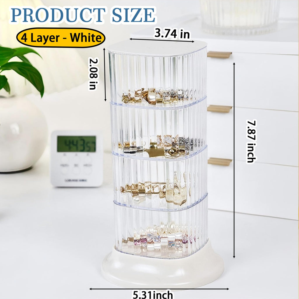 AevumTech Hair Accessory Organizer — 4-Layer Rotating Clear Organizer (White)