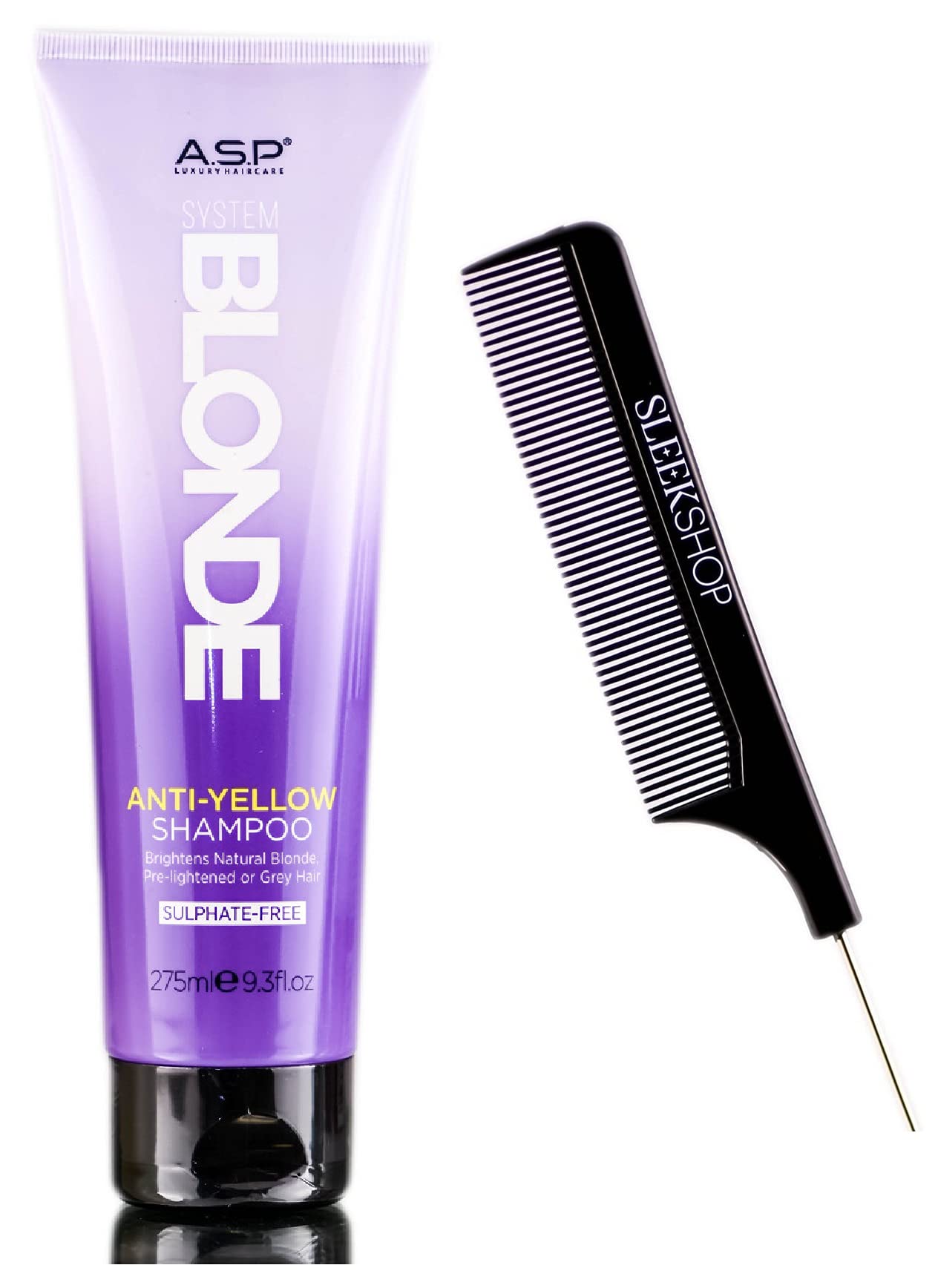 Affinage ASP Mode Blonde AntiYellow Shampoo – Sulfate-Free, Neutralizes Yellow Tones, 9.3 oz + Sleek Comb