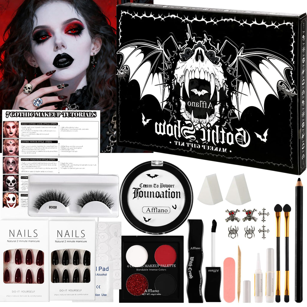 Afflano Goth Makeup Kit – 26-Piece Halloween SFX Set for Creative Gothic Looks
