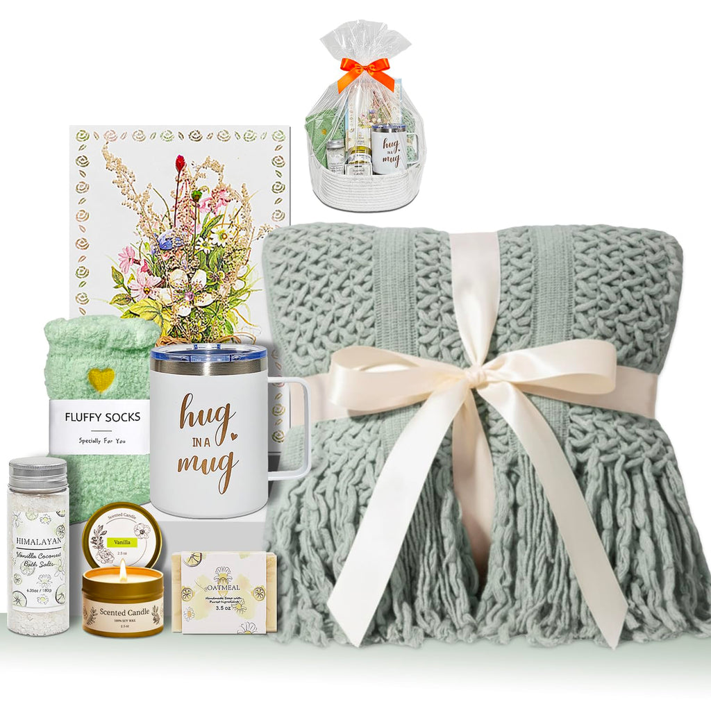AFKLMNE 8 Pcs Gift Basket for Women — Sage Green Self-Care Spa Set