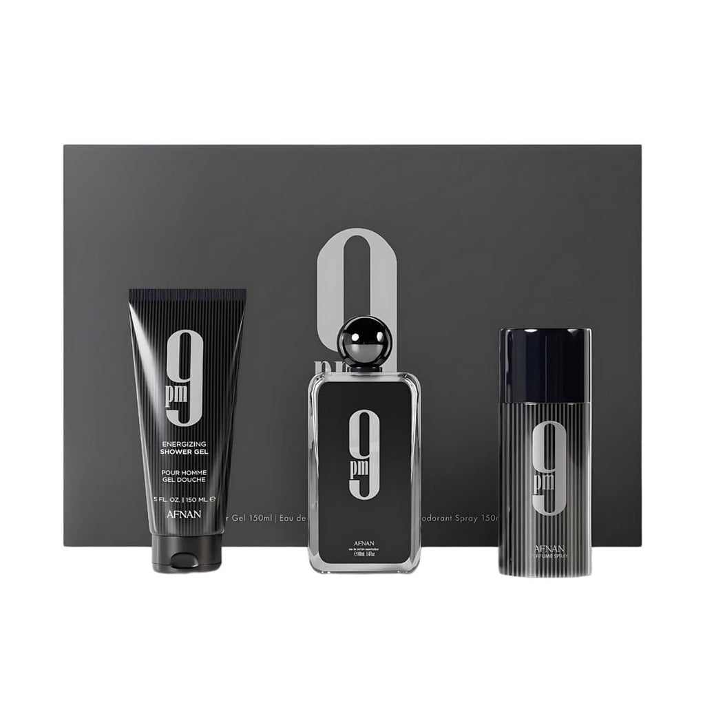 Afnan 9 PM 3-Piece Set for Men – EDP 100ml, Deodorant 150ml, Shower Gel 150ml