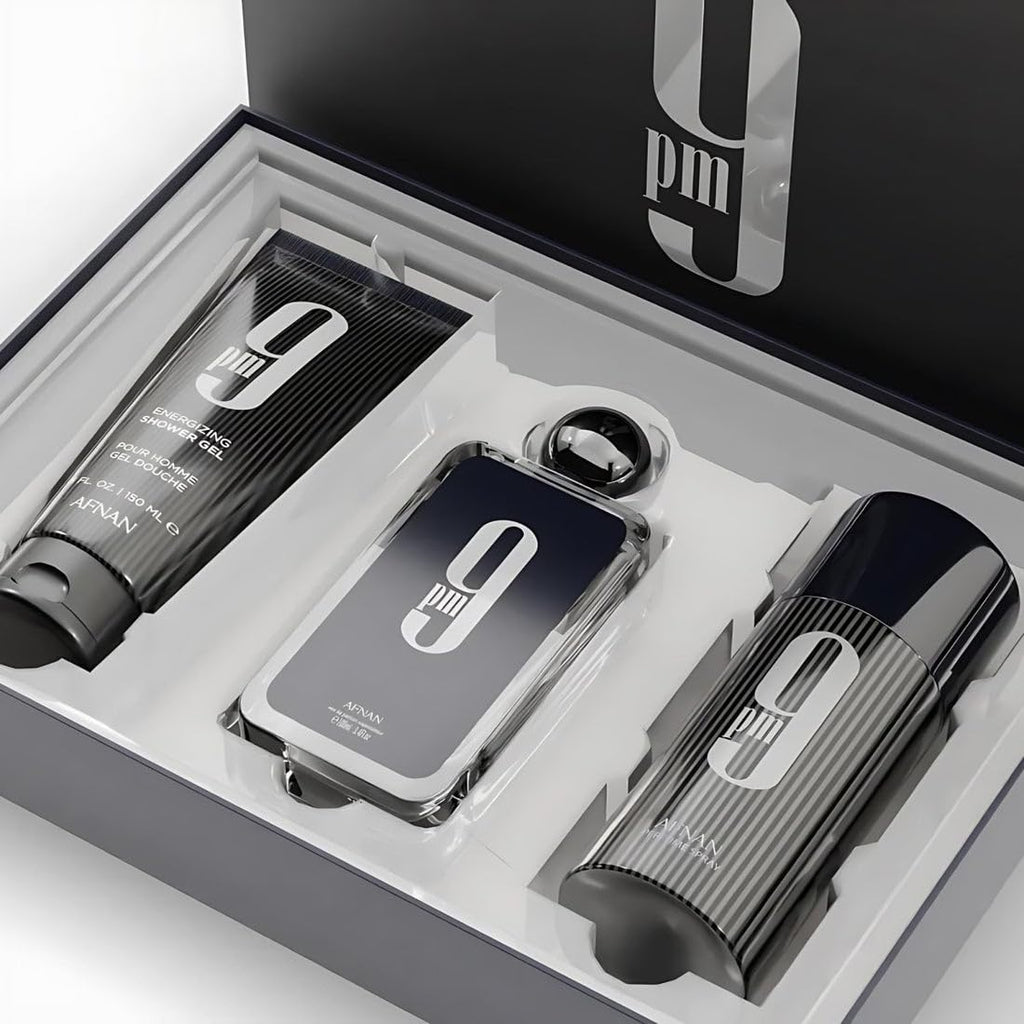 Afnan 9 PM 3-Piece Set for Men – EDP 100ml, Deodorant 150ml, Shower Gel 150ml
