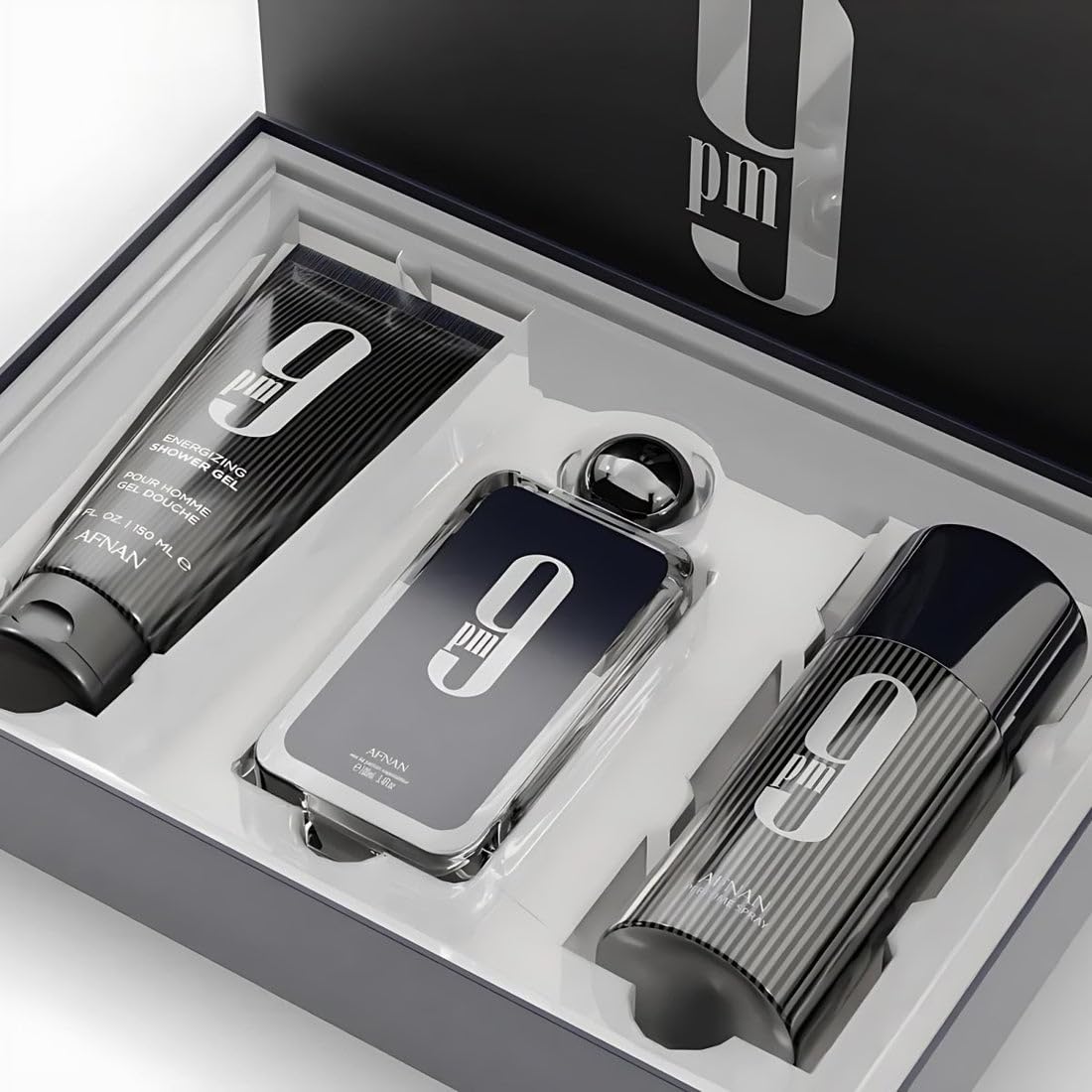 Afnan 9 PM 3-Piece Set for Men – EDP 100ml, Deodorant 150ml, Shower Gel 150ml