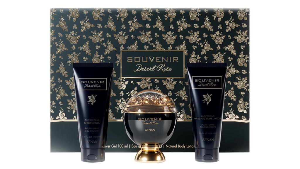 Afnan Souvenir Desert Rose Gift Set – Eau de Parfum, Body Lotion & Shower Gel | Luxurious Unisex Fragrance