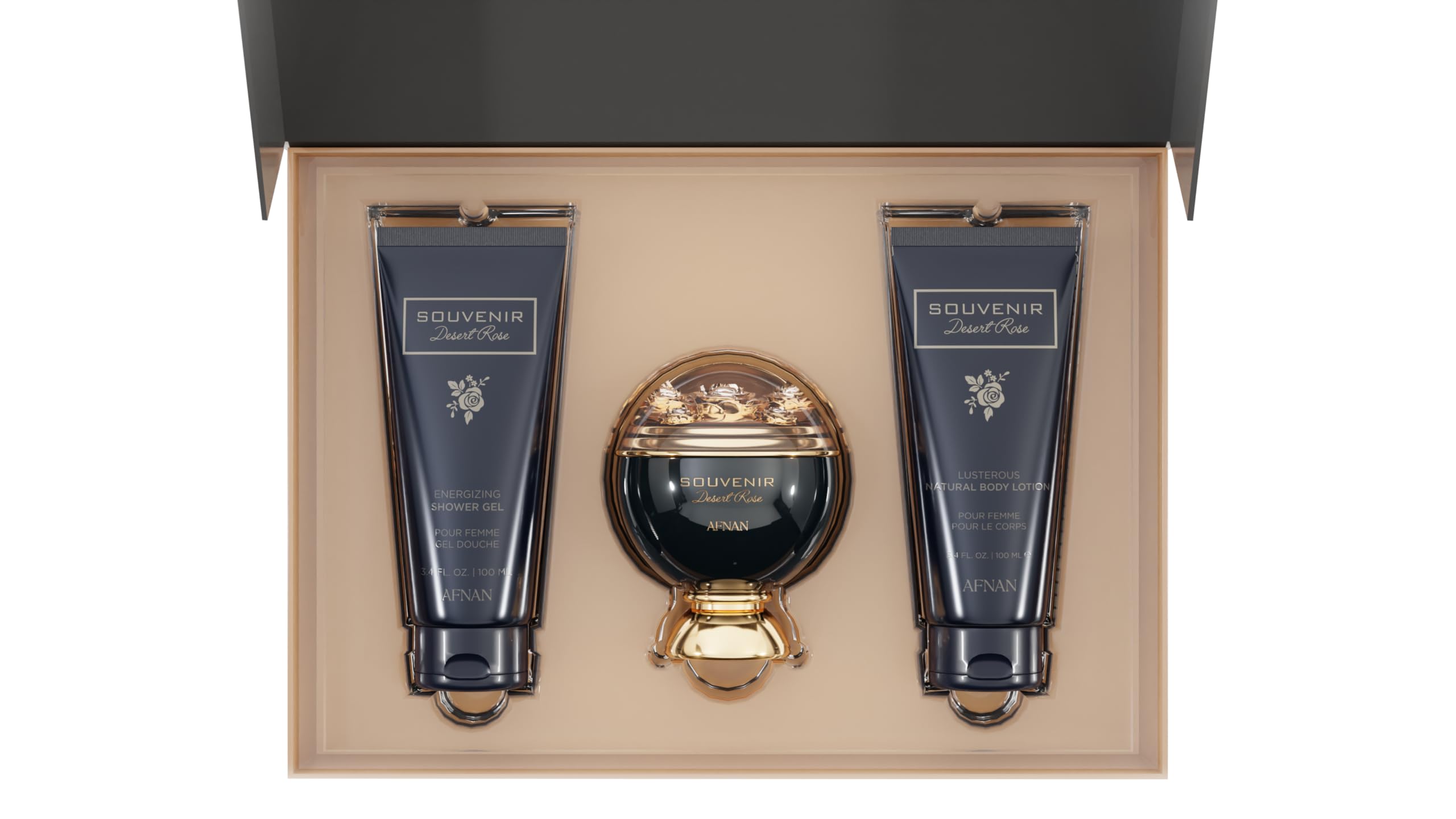 Afnan Souvenir Desert Rose Gift Set – Eau de Parfum, Body Lotion & Shower Gel | Luxurious Unisex Fragrance