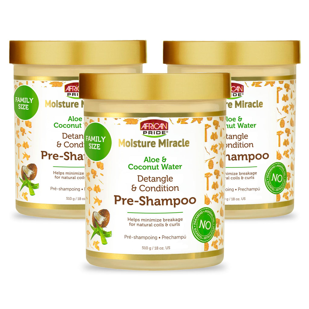 African Pride Moisture Miracle Pre-Shampoo Detangler with Aloe & Coconut Water (3 Pack) – Hydration, Slip & Gentle Detangling for Natural Curls | 18 oz