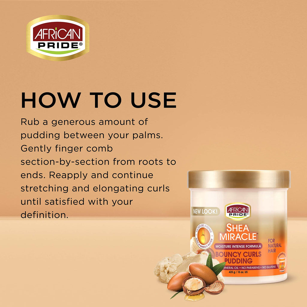 African Pride Shea Miracle Bouncy Curls Pudding (3 Pack) - Define Curls & Tame Frizz, 15 oz