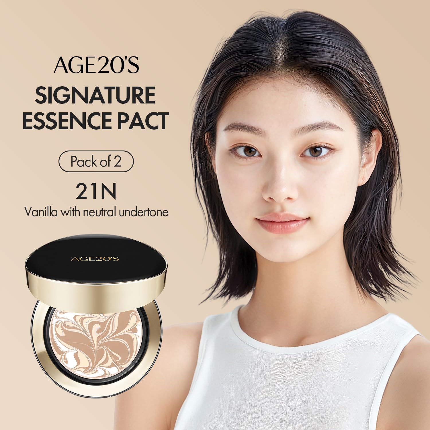 AGE 20's Signature Essence Pact SPF 50+ | Pack of 2 | 21N Vanilla – Cushion Foundation, Dewy Finish