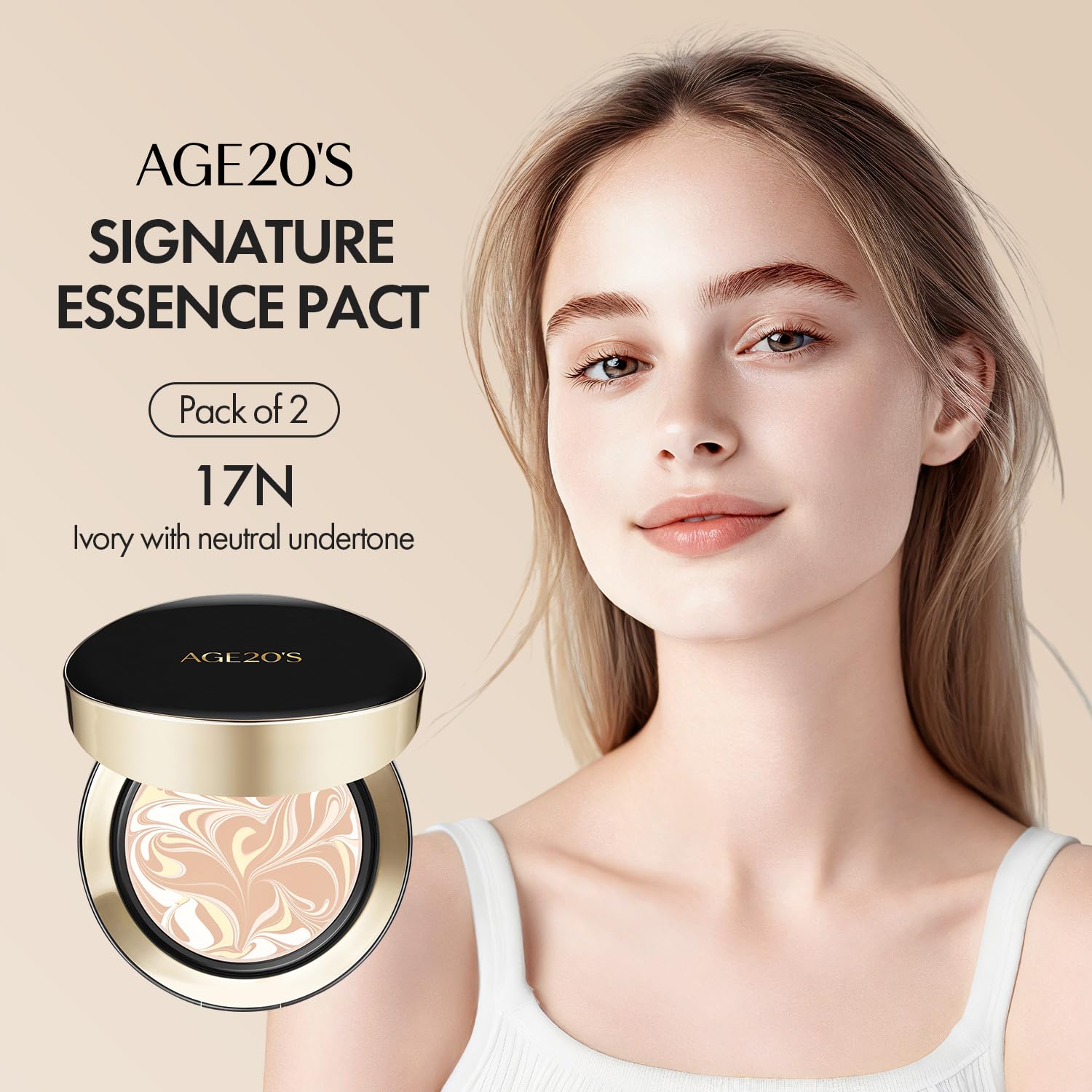 AGE20'S Signature Essence Pact SPF 50+ | Pack of 2 | Ivory 17N | Dewy Cream Foundation