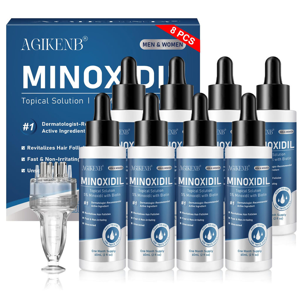 AGIKENB 8 Packs Topical 5% Minoxidil Serum – Hair & Beard Growth Support for Men & Women (Unscented, 8 x 2 fl oz)
