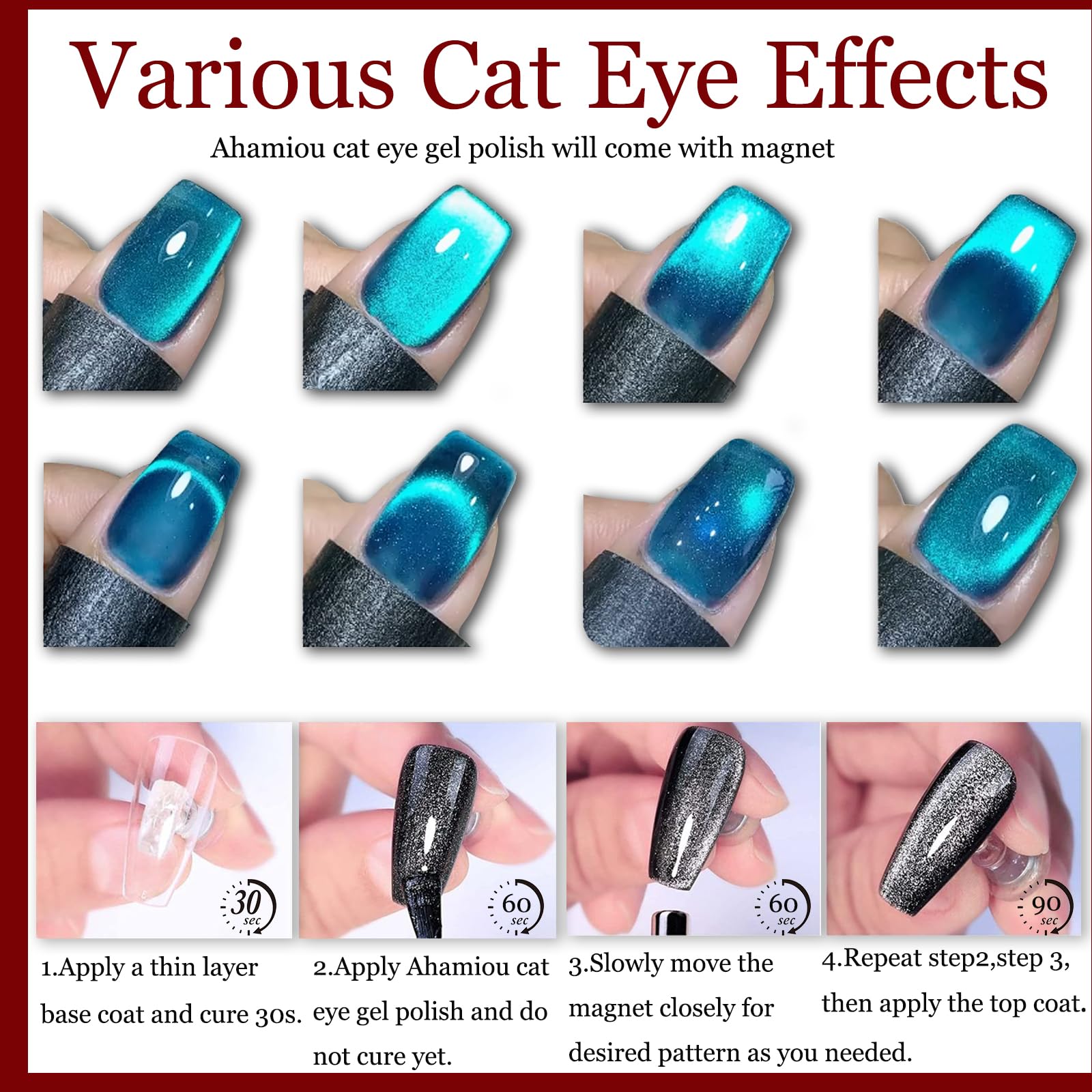AHAMIOU Crystal Cat Eye Gel Polish Kit – Magnetic Nail Polish Set with Holographic Cats Eyes