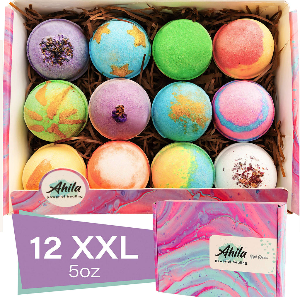 Ahila Power of Healing 12 XXL Bath Bombs Gift Set – Premium Aromatherapy, Long-Lasting Fizz, Canada Design
