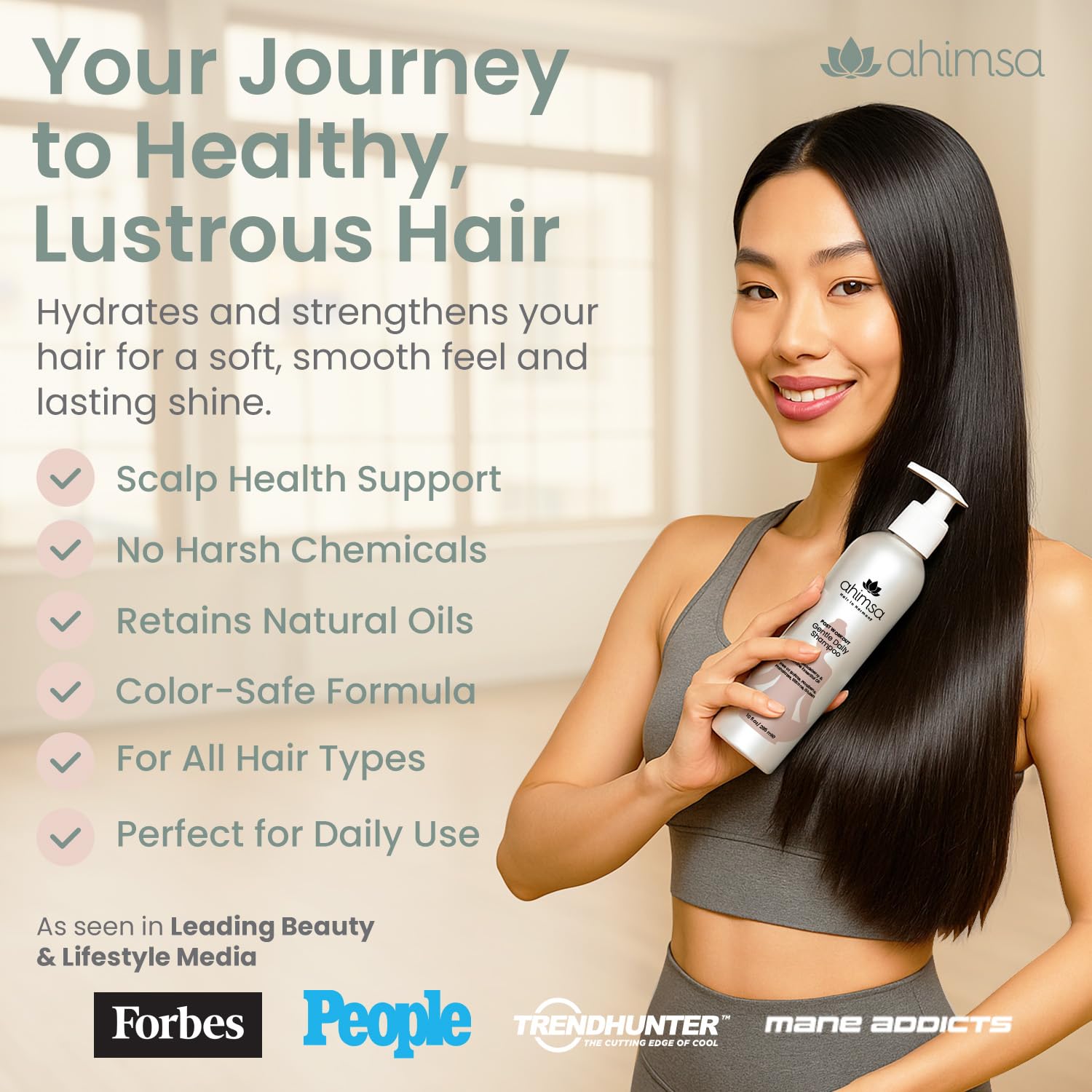Ahimsa Gentle Daily Shampoo — Organic Hydrating Shampoo for Dry, Curly & Color Treated Hair | Made in USA