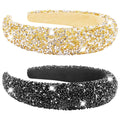 AHONEY 2 Pack Rhinestone Headbands – Padded Glitter Hair Accessories, Black & Gold