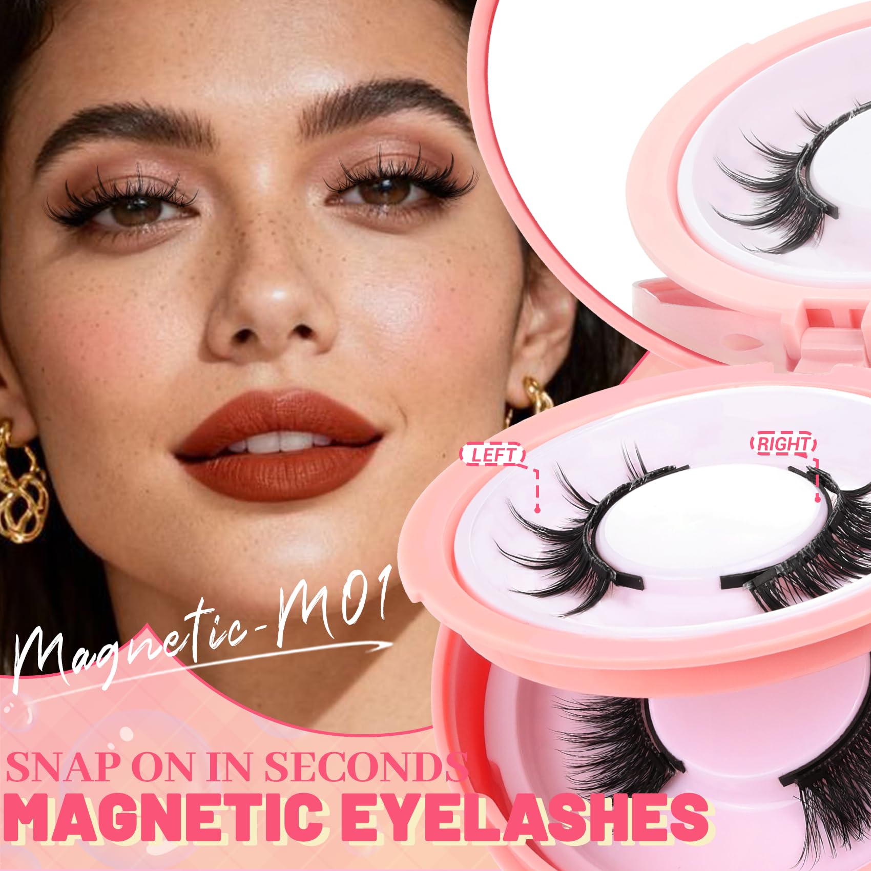 Ahrikiss Magnetic Eyelashes M01+M02 – 2 Reusable Pairs with Applicator, No Glue Needed, Natural Look