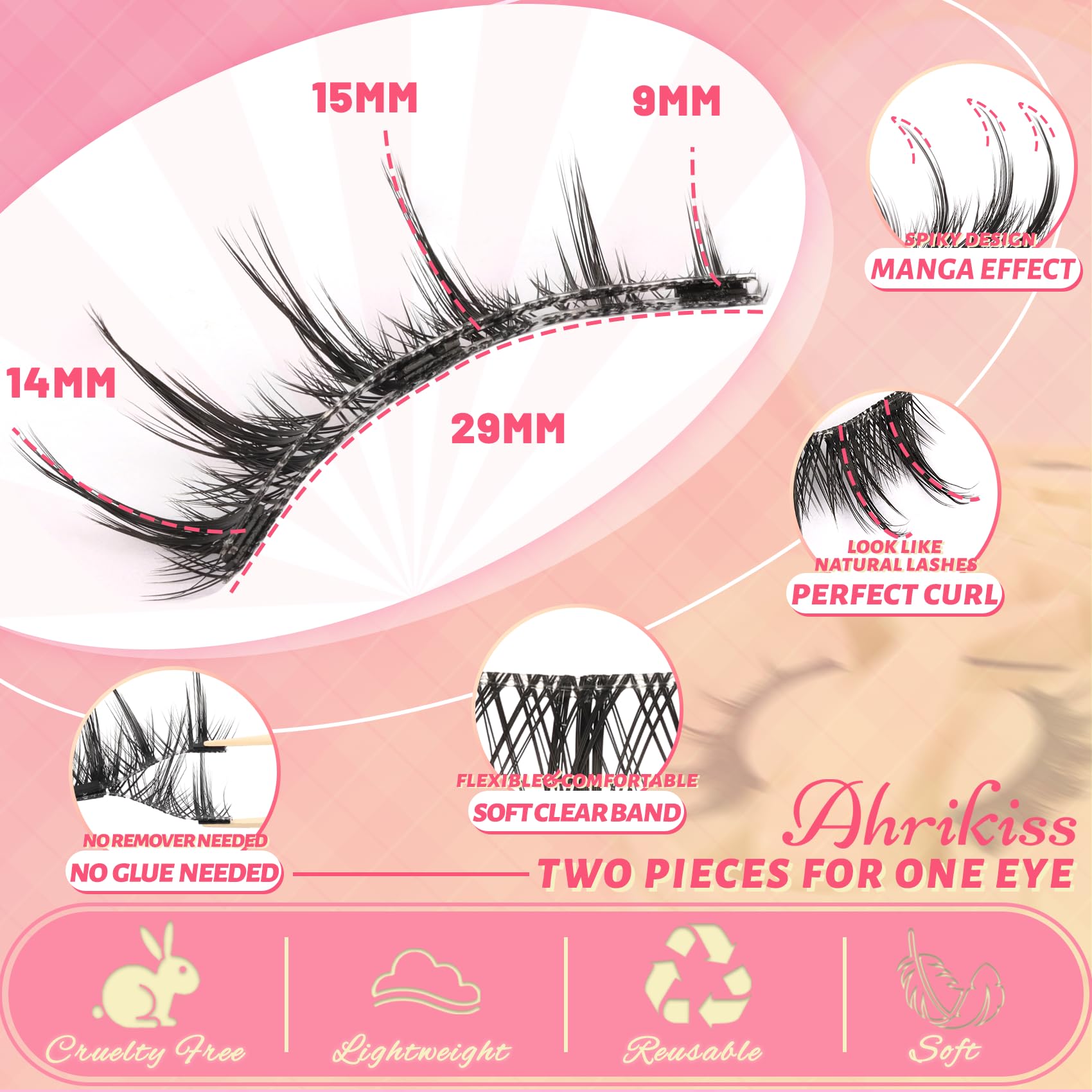 Ahrikiss Magnetic Eyelashes – 1 Pair Reusable Lashes with Applicator | No Glue Needed