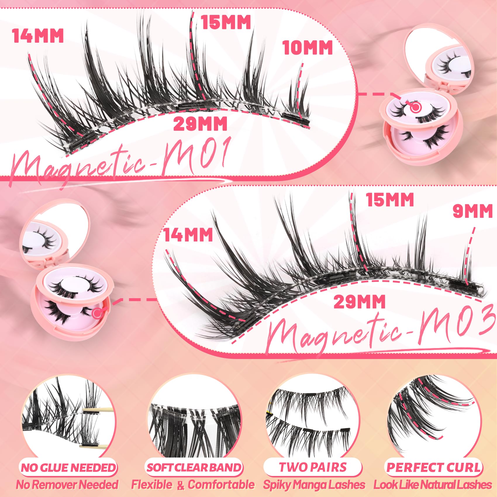 Ahrikiss Magnetic Eyelashes – 2 Pairs, Reusable, No Glue, Applicator Included