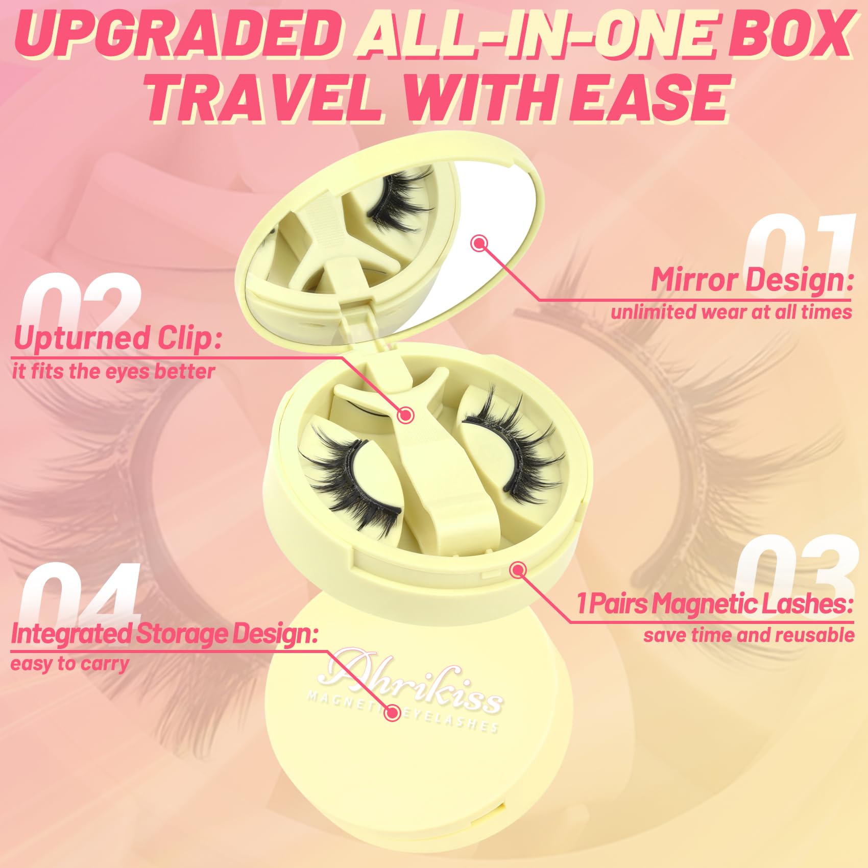 Ahrikiss Magnetic Eyelashes – 1 Pair Reusable Lashes with Applicator | No Glue Needed