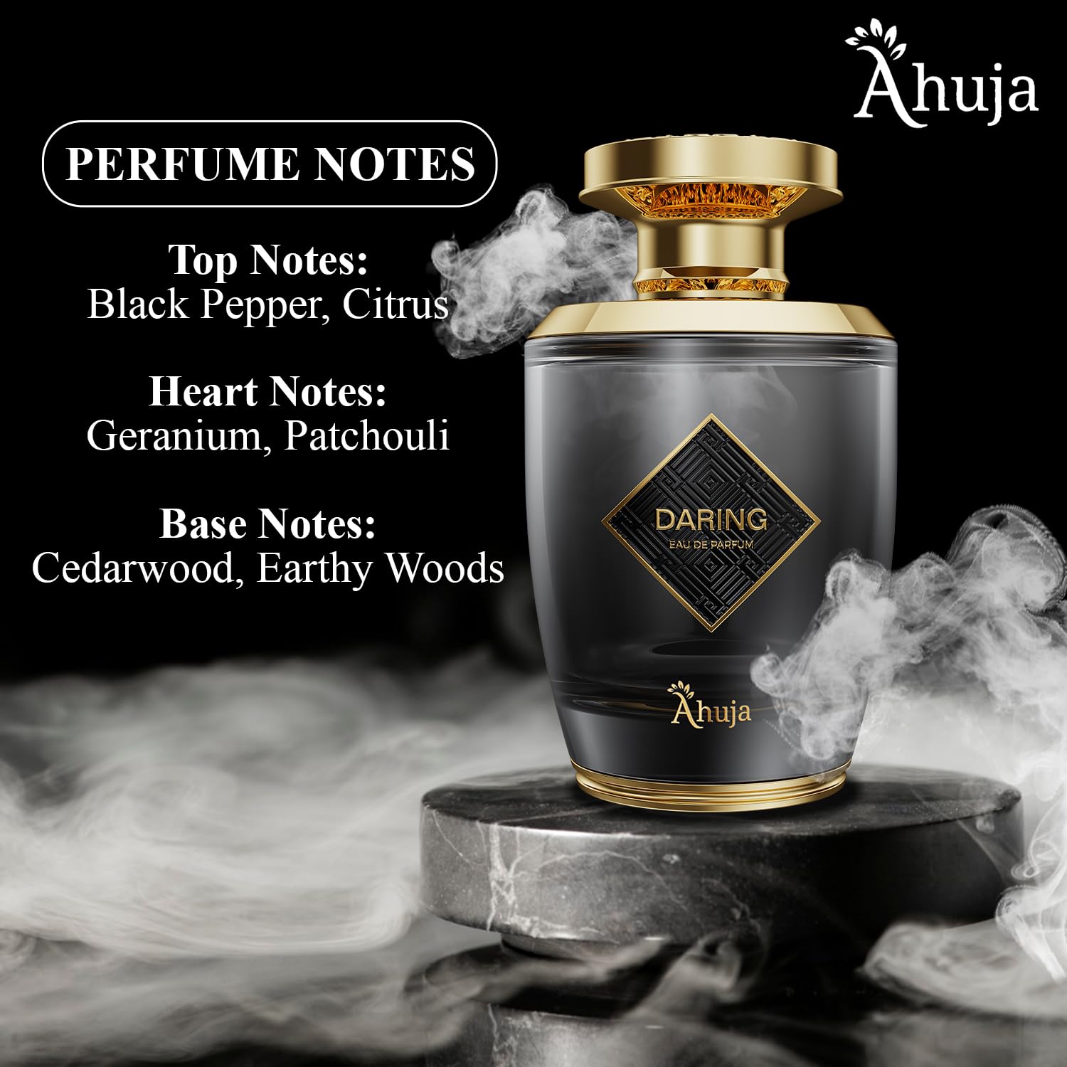 AHUJA Daring Eau de Parfum for Men – Bold, Long-Lasting Pepper & Citrus with Geranium & Patchouli